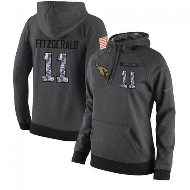 Women's NFL Arizona Cardinals #11 Larry Fitzgerald Stitched Black Anthracite Salute to Service Player Hoodie Jersey