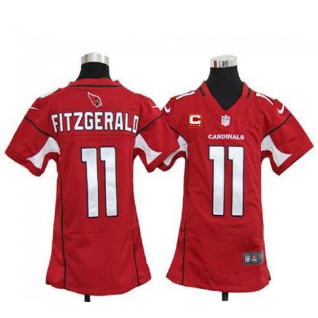 Arizona Cardinals #11 Larry Fitzgerald Red Team Color With C Patch Youth Stitched NFL Elite Jersey
