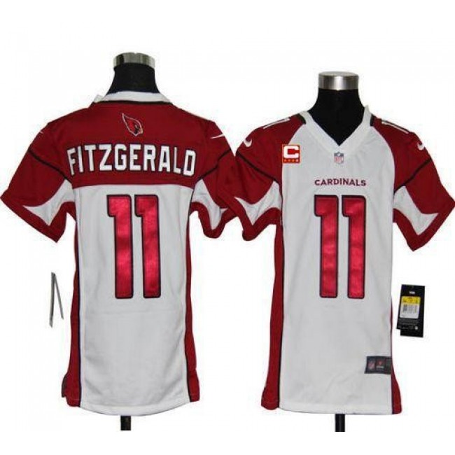 Arizona Cardinals #11 Larry Fitzgerald White With C Patch Youth Stitched NFL Elite Jersey