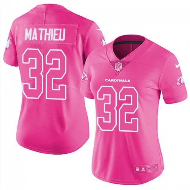 Women's Cardinals #32 Tyrann Mathieu Pink Stitched NFL Limited Rush Jersey