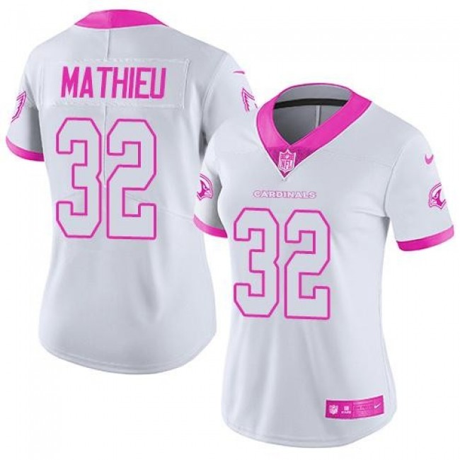 Women's Cardinals #32 Tyrann Mathieu White Pink Stitched NFL Limited Rush Jersey