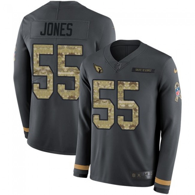 Nike Cardinals #55 Chandler Jones Anthracite Salute to Service Men's Stitched NFL Limited Therma Long Sleeve Jersey