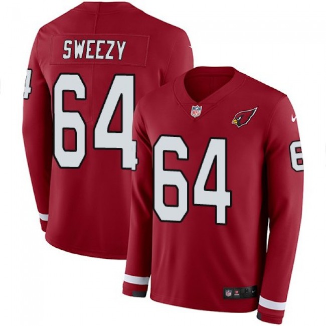Nike Cardinals #64 J.R. Sweezy Red Team Color Men's Stitched NFL Limited Therma Long Sleeve Jersey