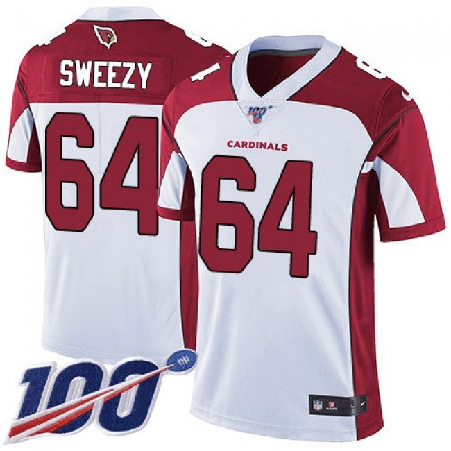Nike Cardinals #64 J.R. Sweezy White Men's Stitched NFL 100th Season Vapor Limited Jersey