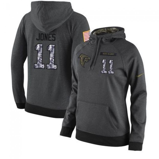 Women's NFL Atlanta Falcons #11 Julio Jones Stitched Black Anthracite Salute to Service Player Hoodie Jersey