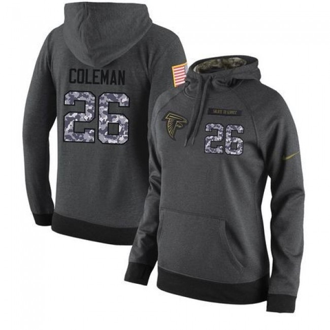 Women's NFL Atlanta Falcons #26 Tevin Coleman Stitched Black Anthracite Salute to Service Player Hoodie Jersey