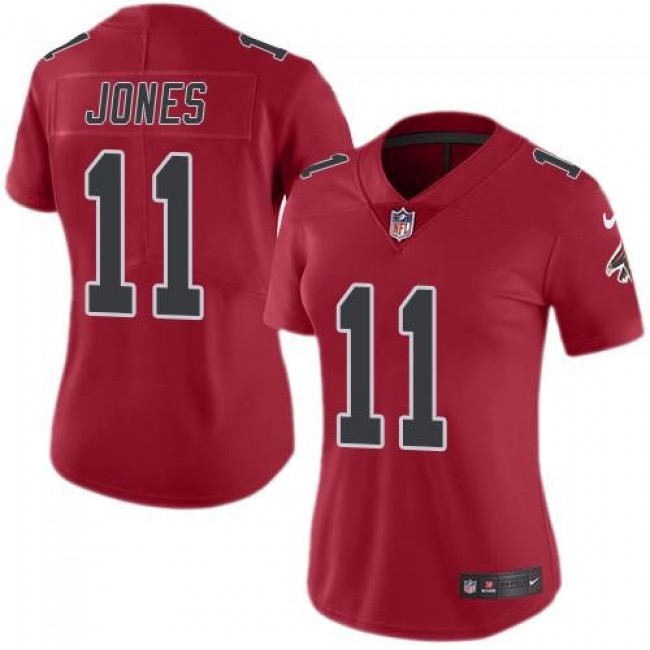 Women's Falcons #11 Julio Jones Red Stitched NFL Limited Rush Jersey
