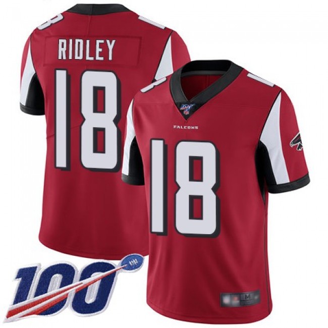 Nike Falcons #18 Calvin Ridley Red Team Color Men's Stitched NFL 100th Season Vapor Limited Jersey