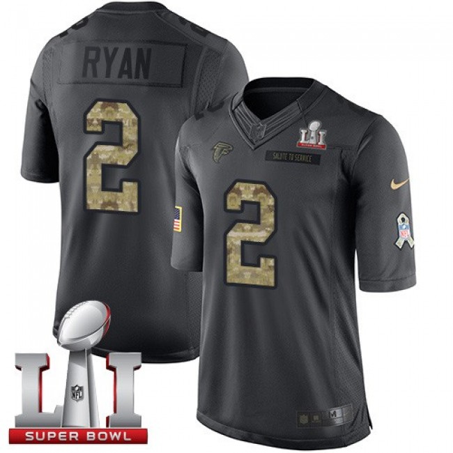 Atlanta Falcons #2 Matt Ryan Black Super Bowl LI 51 Youth Stitched NFL Limited 2016 Salute to Service Jersey