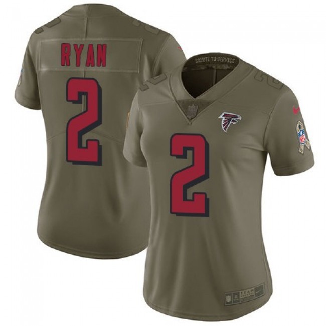 Women's Falcons #2 Matt Ryan Olive Stitched NFL Limited 2017 Salute to Service Jersey