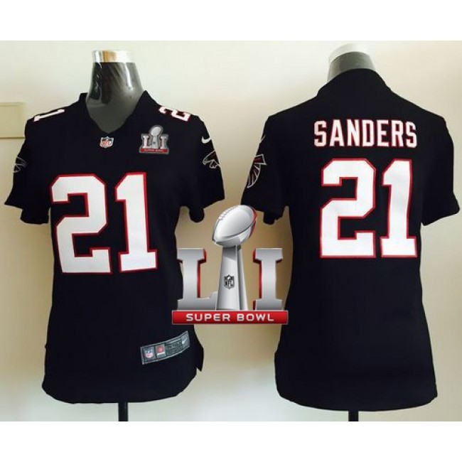 Women's Falcons #21 Deion Sanders Black Alternate Super Bowl LI 51 Stitched NFL Elite Jersey