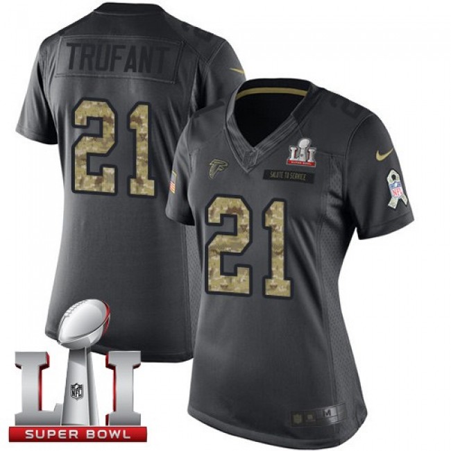 Women's Falcons #21 Desmond Trufant Black Super Bowl LI 51 Stitched NFL Limited 2016 Salute to Service Jersey