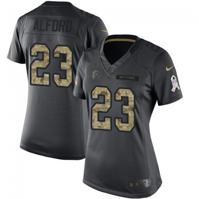 Women's Falcons #23 Robert Alford Black Stitched NFL Limited 2016 Salute to Service Jersey