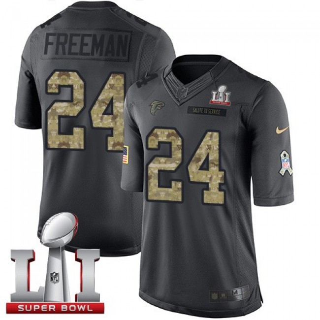 Atlanta Falcons #24 Devonta Freeman Black Super Bowl LI 51 Youth Stitched NFL Limited 2016 Salute to Service Jersey