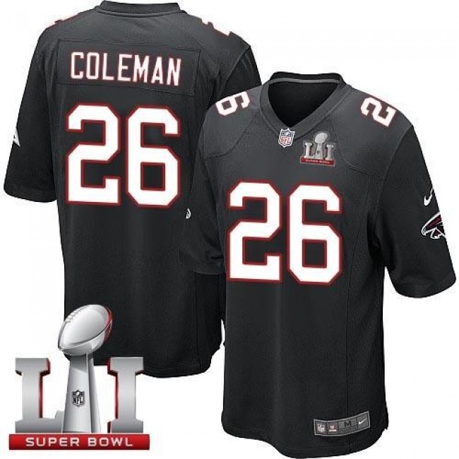Atlanta Falcons #26 Tevin Coleman Black Alternate Super Bowl LI 51 Youth Stitched NFL Elite Jersey