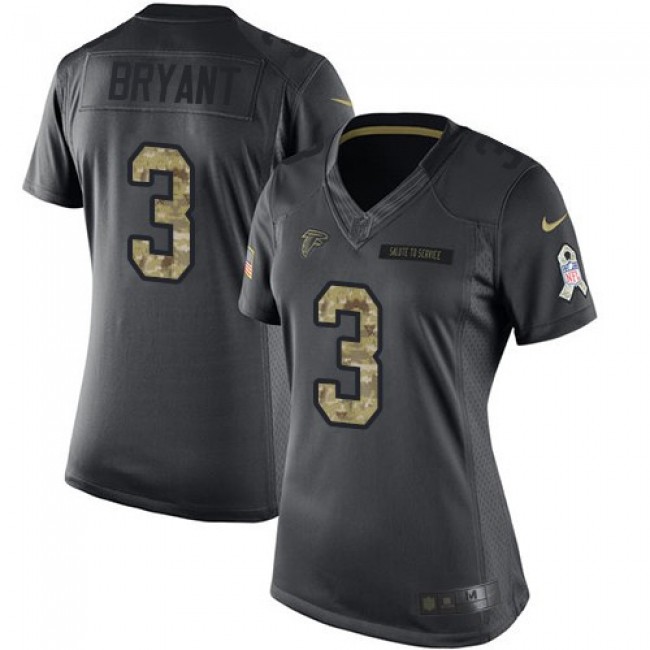 Women's Falcons #3 Matt Bryant Black Stitched NFL Limited 2016 Salute to Service Jersey