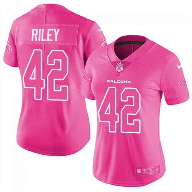 Women's Falcons #42 Duke Riley Pink Stitched NFL Limited Rush Jersey