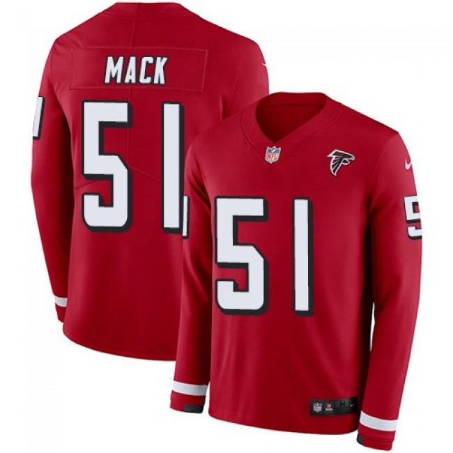 Nike Falcons #51 Alex Mack Red Team Color Men's Stitched NFL Limited Therma Long Sleeve Jersey