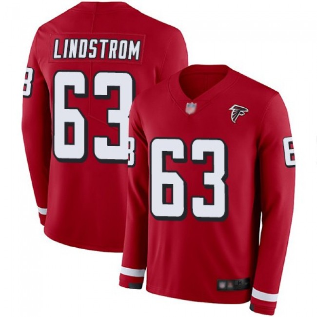 Nike Falcons #63 Chris Lindstrom Red Team Color Men's Stitched NFL Limited Therma Long Sleeve Jersey