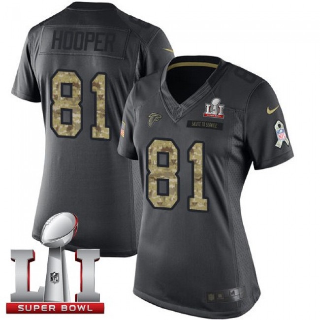 Women's Falcons #81 Austin Hooper Black Super Bowl LI 51 Stitched NFL Limited 2016 Salute to Service Jersey