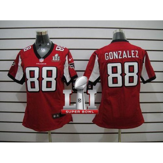 Women's Falcons #88 Tony Gonzalez Red Team Color Super Bowl LI 51 Stitched NFL Elite Jersey