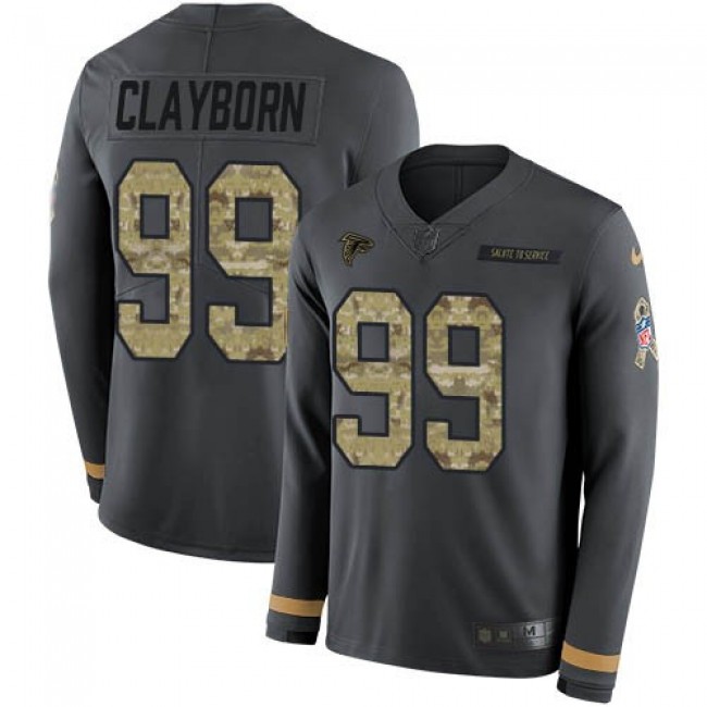 Nike Falcons #99 Adrian Clayborn Anthracite Salute to Service Men's Stitched NFL Limited Therma Long Sleeve Jersey