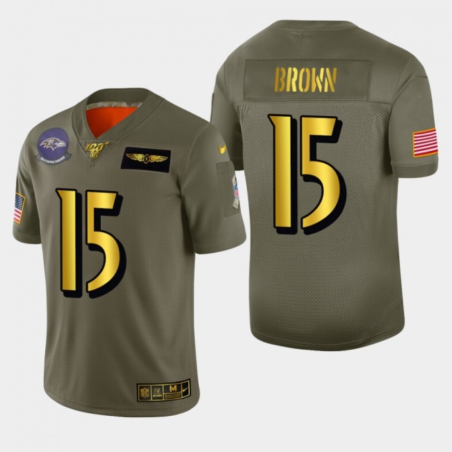 Baltimore Ravens #15 Marquise Brown Men's Nike Olive Gold 2019 Salute to Service Limited NFL 100 Jersey