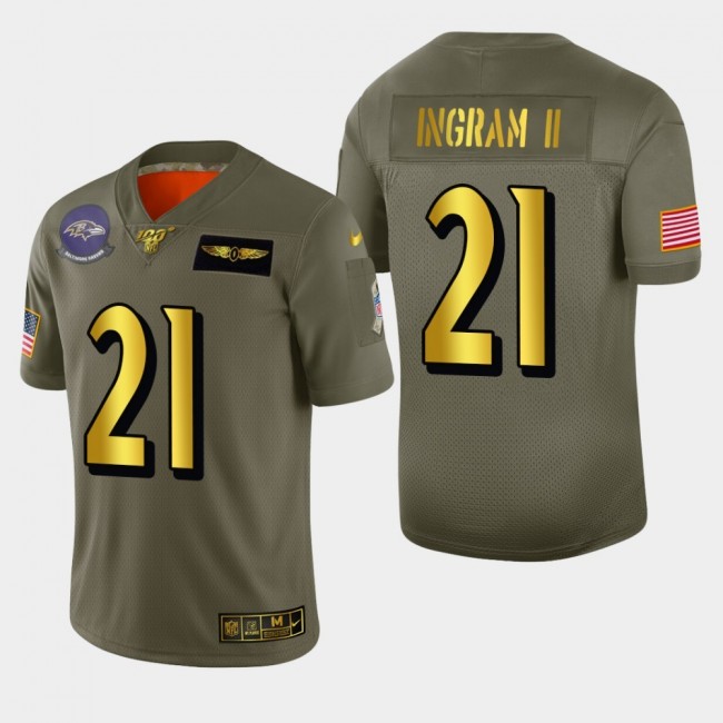 Baltimore Ravens #21 Mark Ingram II Men's Nike Olive Gold 2019 Salute to Service Limited NFL 100 Jersey