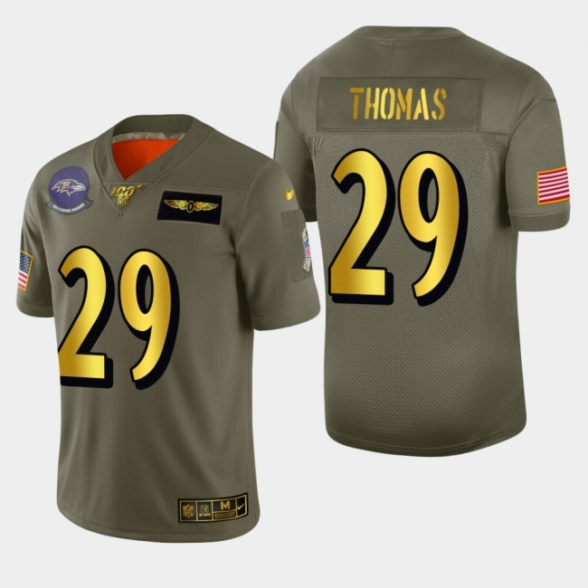Baltimore Ravens #29 Earl Thomas III Men's Nike Olive Gold 2019 Salute to Service Limited NFL 100 Jersey
