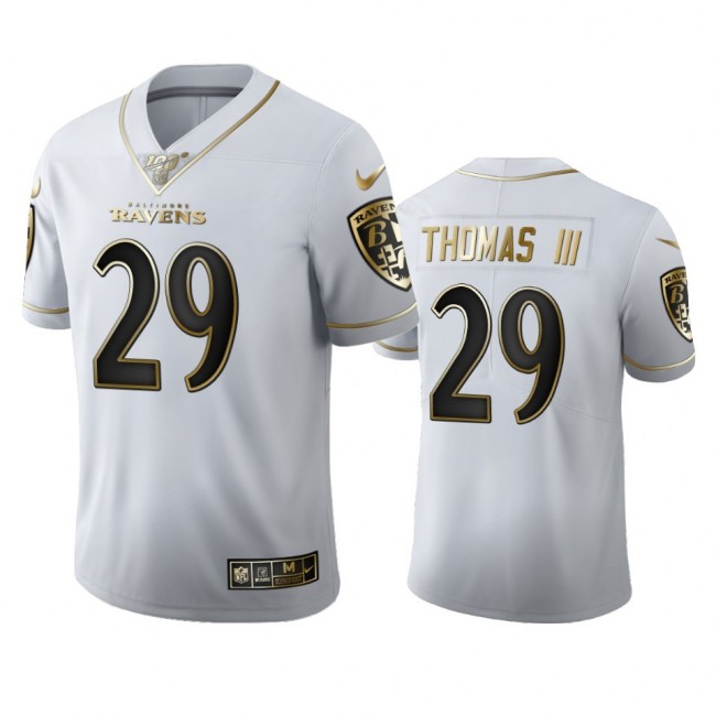 Baltimore Ravens #29 Earl Thomas III Men's Nike White Golden Edition Vapor Limited NFL 100 Jersey