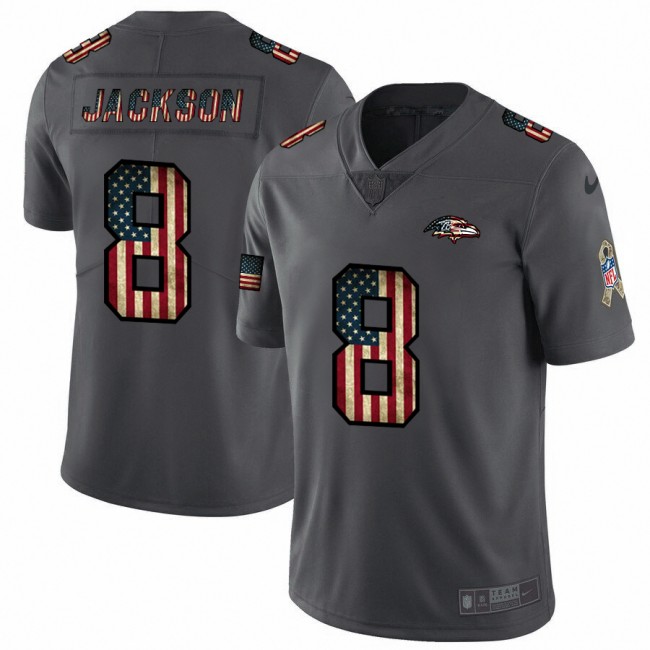 Baltimore Ravens #8 Lamar Jackson Nike 2018 Salute to Service Retro USA Flag Limited NFL Jersey