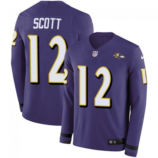 Nike Ravens #12 Jaleel Scott Purple Team Color Men's Stitched NFL Limited Therma Long Sleeve Jersey