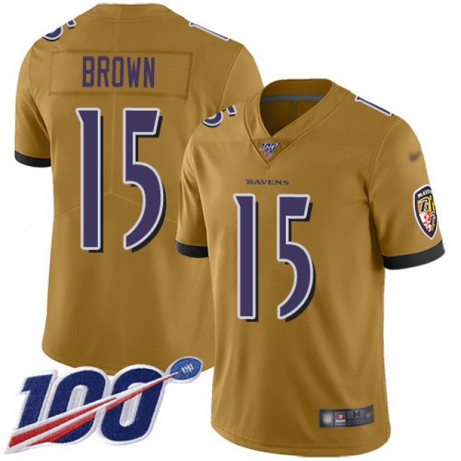 Nike Ravens #15 Marquise Brown Gold Men's Stitched NFL Limited Inverted Legend 100th Season Jersey