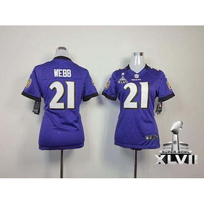 Women's Ravens #21 Lardarius Webb Purple Team Color Super Bowl XLVII Stitched NFL Elite Jersey