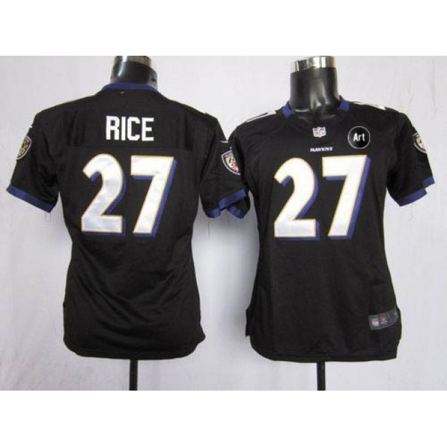 Women's Ravens #27 Ray Rice Black Alternate With Art Patch Stitched NFL Elite Jersey