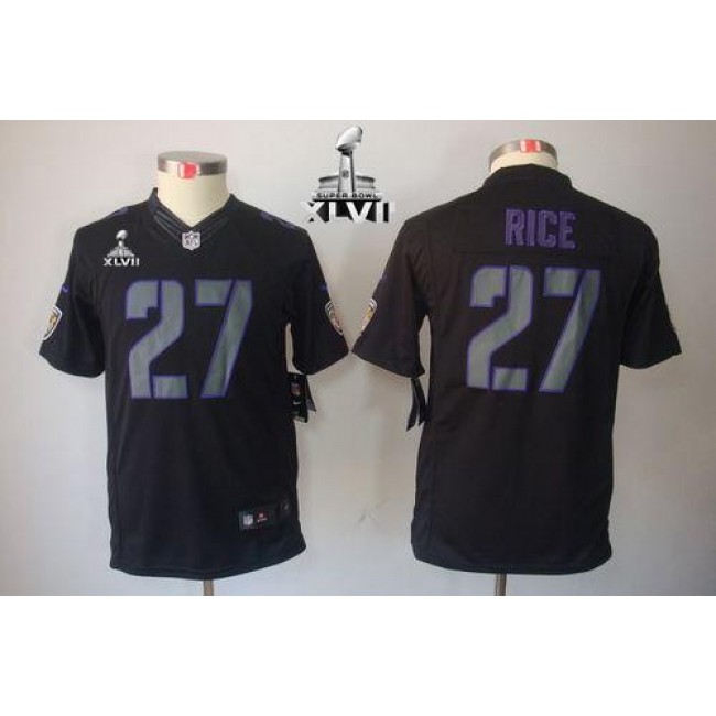 Baltimore Ravens #27 Ray Rice Black Impact Super Bowl XLVII Youth Stitched NFL Limited Jersey