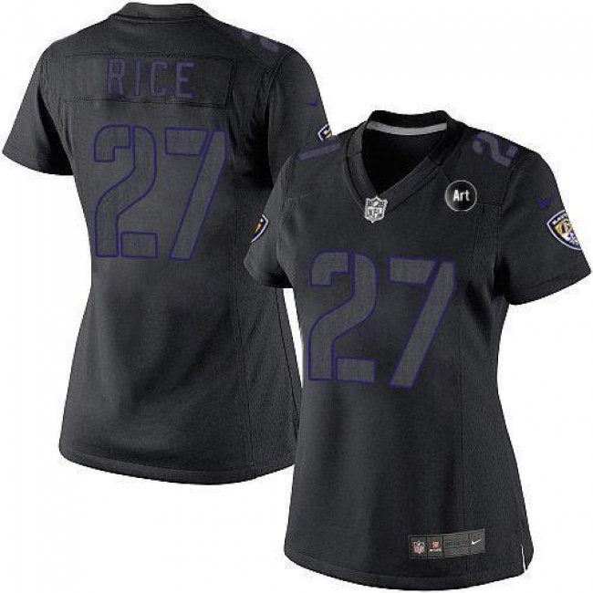 Women's Ravens #27 Ray Rice Black Impact With Art Patch Stitched NFL Limited Jersey