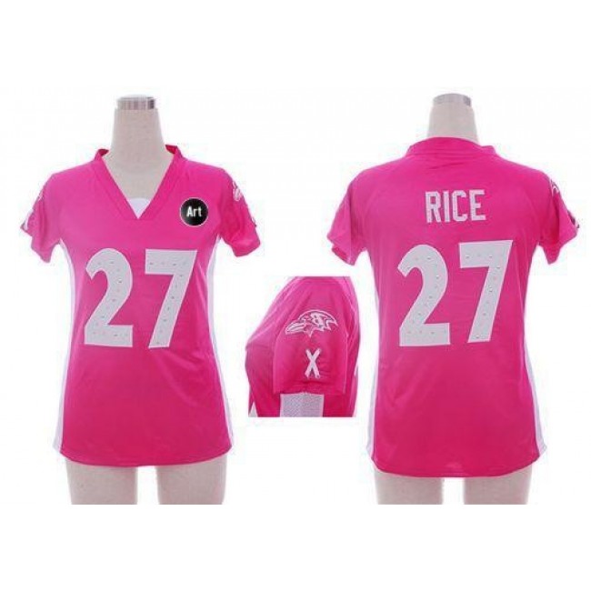 Women's Ravens #27 Ray Rice Pink Draft Him Name Number Top With Art Patch Stitched NFL Elite Jersey