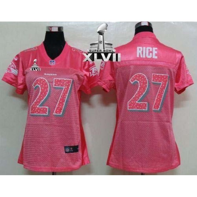 Women's Ravens #27 Ray Rice Pink Sweetheart Super Bowl XLVII NFL Game Jersey