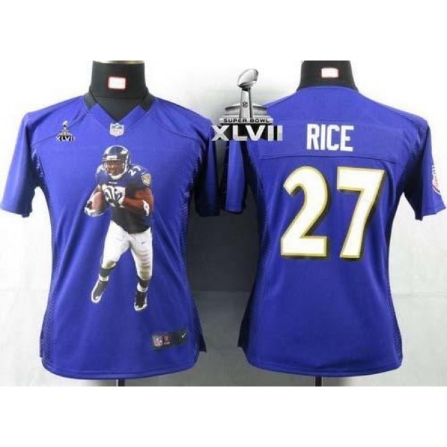 Women's Ravens #27 Ray Rice Purple Team Color Super Bowl XLVII Portrait NFL Game Jersey