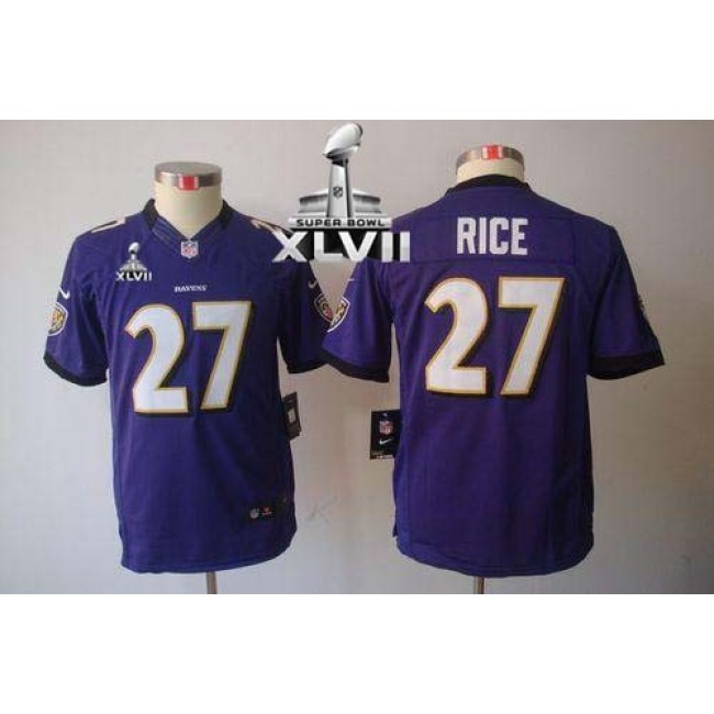 Baltimore Ravens #27 Ray Rice Purple Team Color Super Bowl XLVII Youth Stitched NFL Limited Jersey