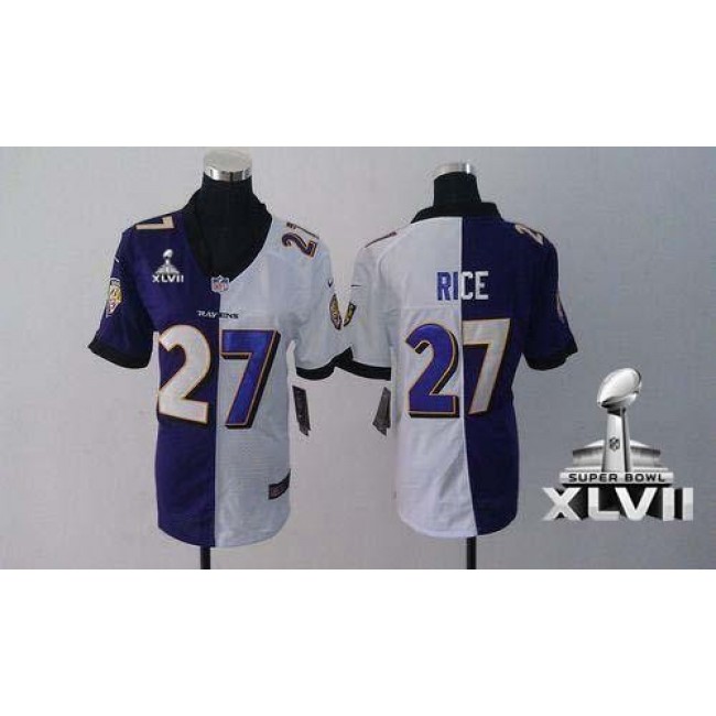 Women's Ravens #27 Ray Rice Purple White Super Bowl XLVII Stitched NFL Elite Split Jersey