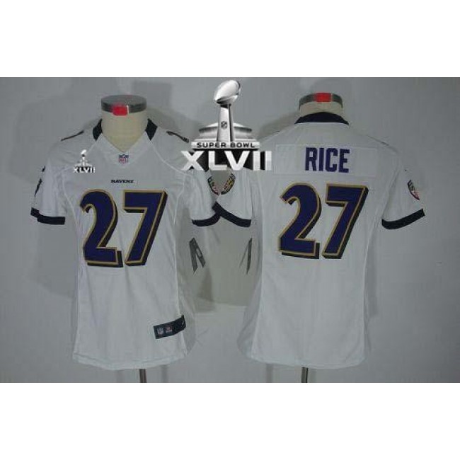 Women's Ravens #27 Ray Rice White Super Bowl XLVII Stitched NFL Limited Jersey