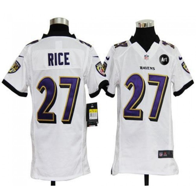 Baltimore Ravens #27 Ray Rice White With Art Patch Youth Stitched NFL Elite Jersey