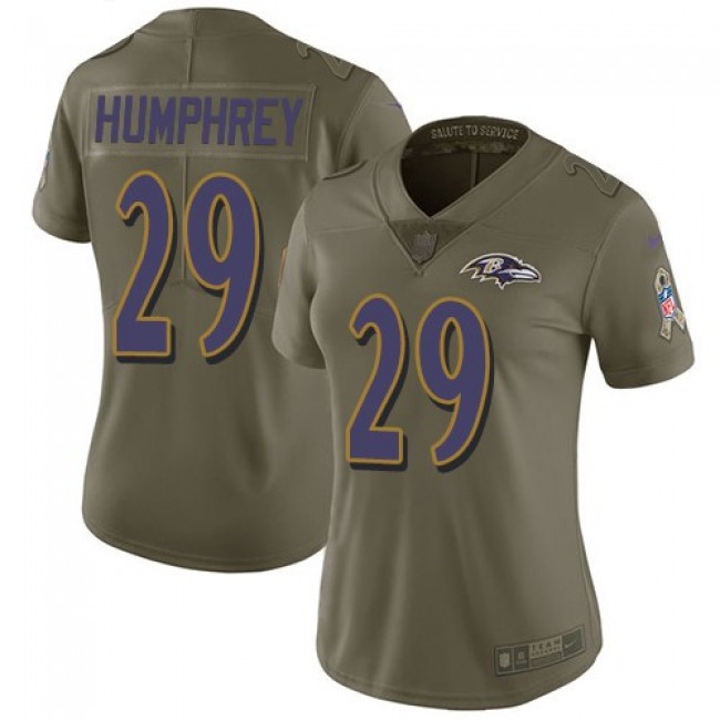 Women's Ravens #29 Marlon Humphrey Olive Stitched NFL Limited 2017 Salute to Service Jersey