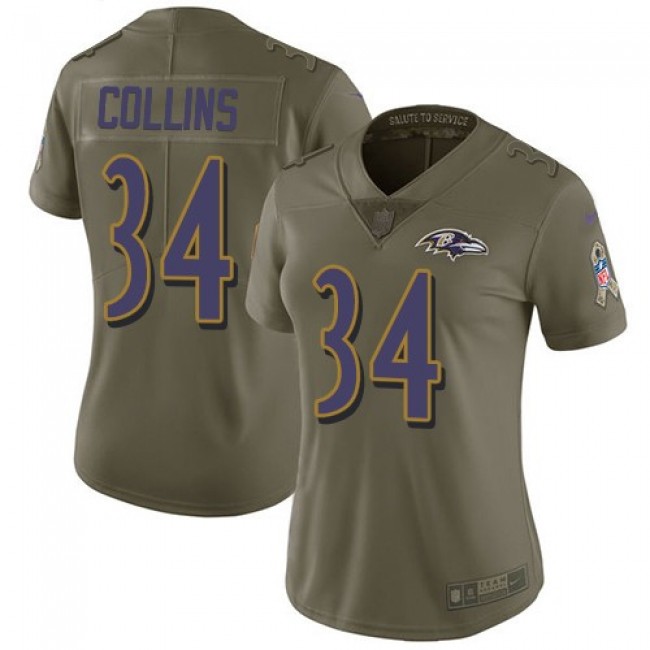 Women's Ravens #34 Alex Collins Olive Stitched NFL Limited 2017 Salute to Service Jersey