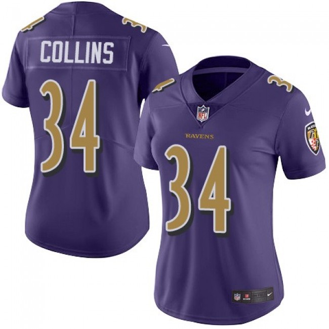 Women's Ravens #34 Alex Collins Purple Stitched NFL Limited Rush Jersey