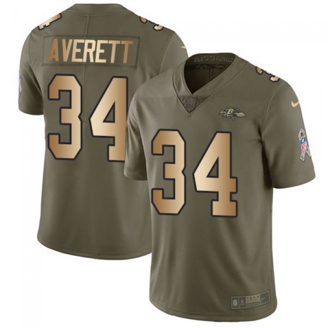 Nike Ravens #34 Anthony Averett Olive/Gold Men's Stitched NFL Limited 2017 Salute To Service Jersey