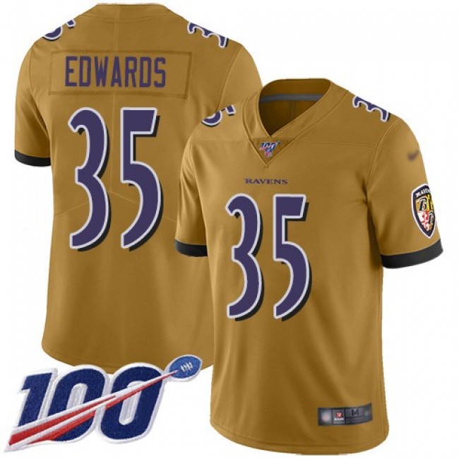 Nike Ravens #35 Gus Edwards Gold Men's Stitched NFL Limited Inverted Legend 100th Season Jersey