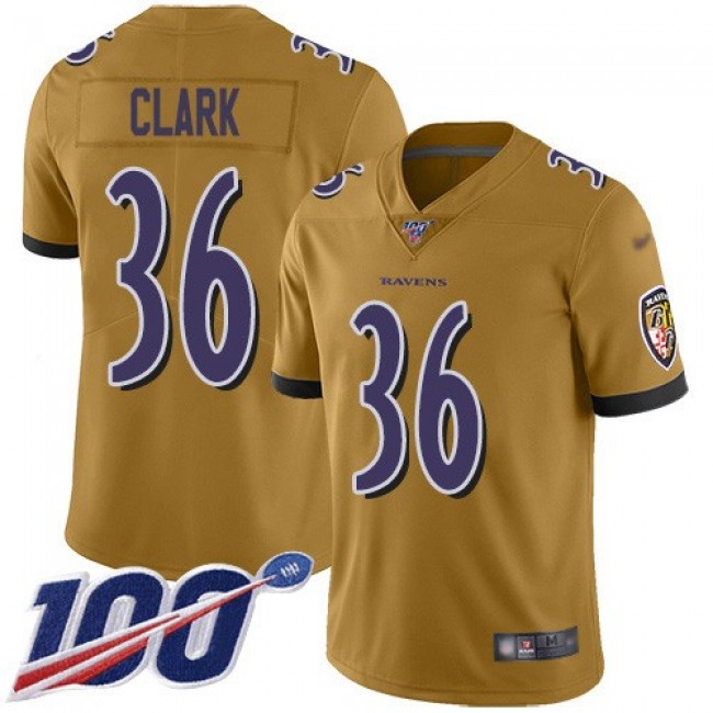 Nike Ravens #36 Chuck Clark Gold Men's Stitched NFL Limited Inverted Legend 100th Season Jersey